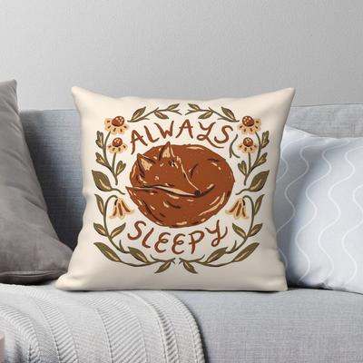 Always Sleepy Fox Flower Square Pillowcase Polyester Linen Velvet Creative Zip Decorative Pillow Case Bed Cushion Cover
