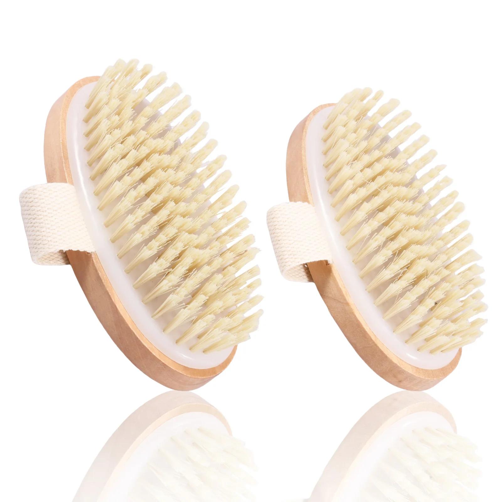 2pcs Exfoliating Wooden Body Massage Shower Brush Natural Bristle Bath Brush Soft SPA Woman Man Skin Care Wet Dry Body Brush