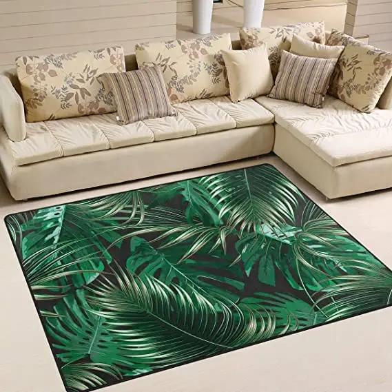 

Living Room Black Gold Tropical Leaf Rug Home Non-slip Kitchen Corridor Entrance Mat 40x60cm
