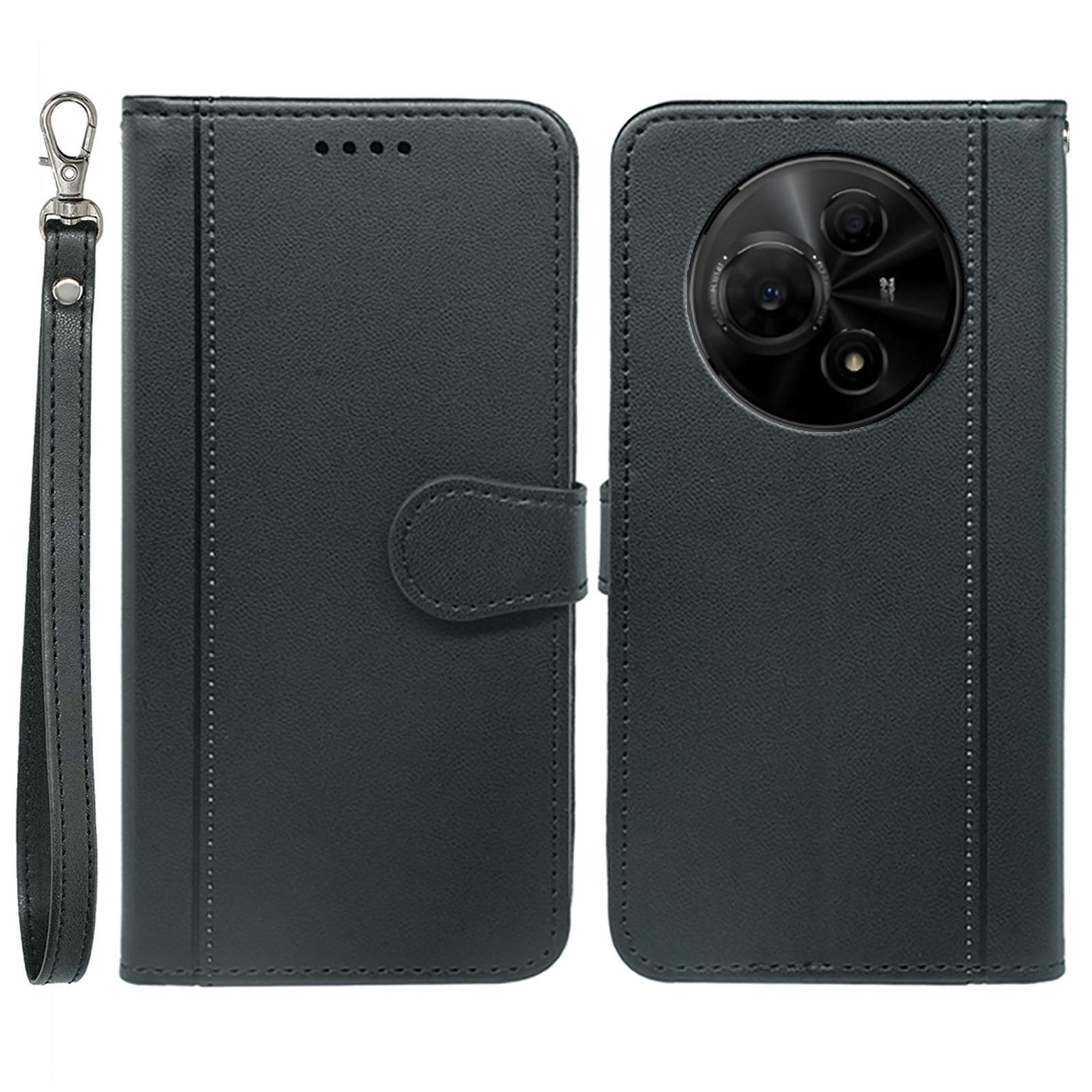 

For TCL 60 NxtPaper 4G Wallet Case Magnetic Snap Leather Phone Cover with Strap Black