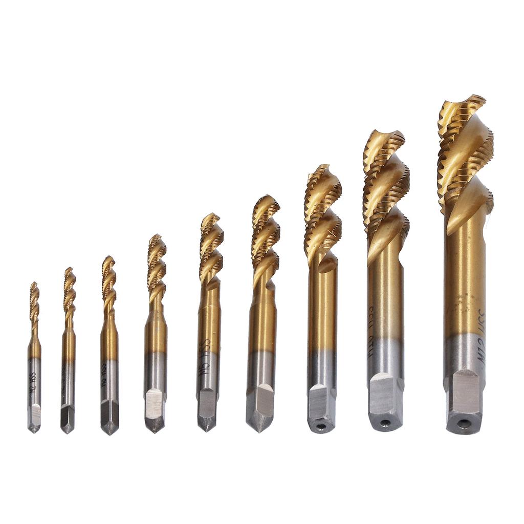 Spiral Flute Tap Set Ti Coated HSS Screw Thread Tapping Hand Tool Hardware 9 Sizes M2‑M12