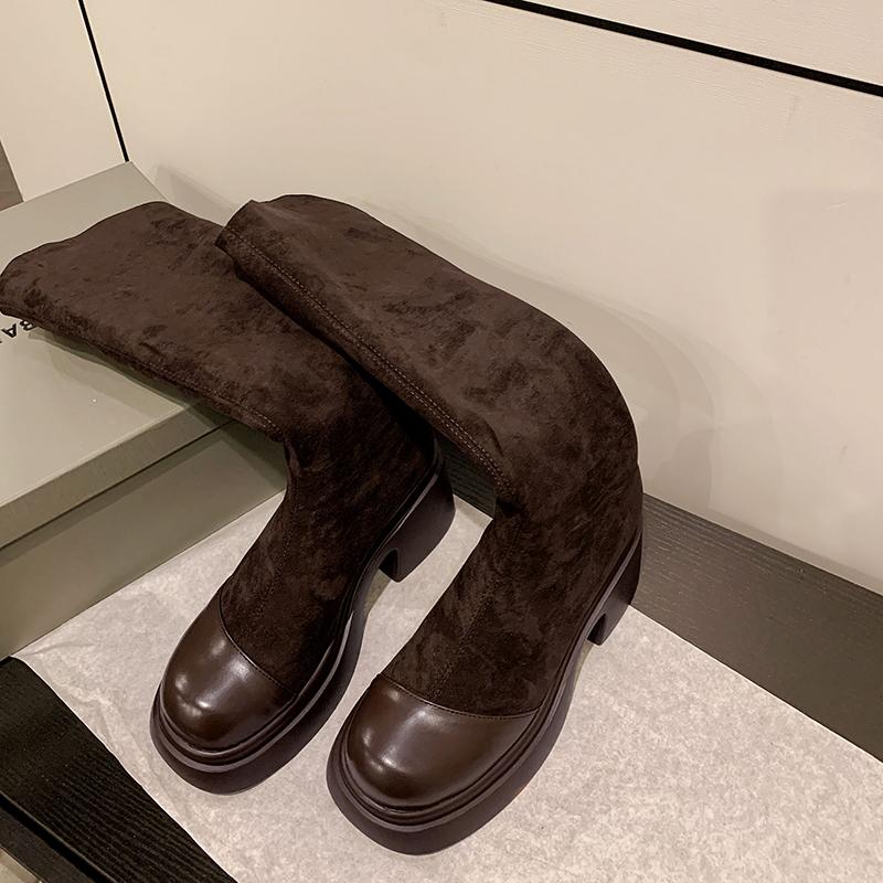 Winter Chunky Women Motorcycle Long Boots Fashion Zippers Ladies Elegant Knee High Boots Platform Thick Bottom Footwear Shoes 42