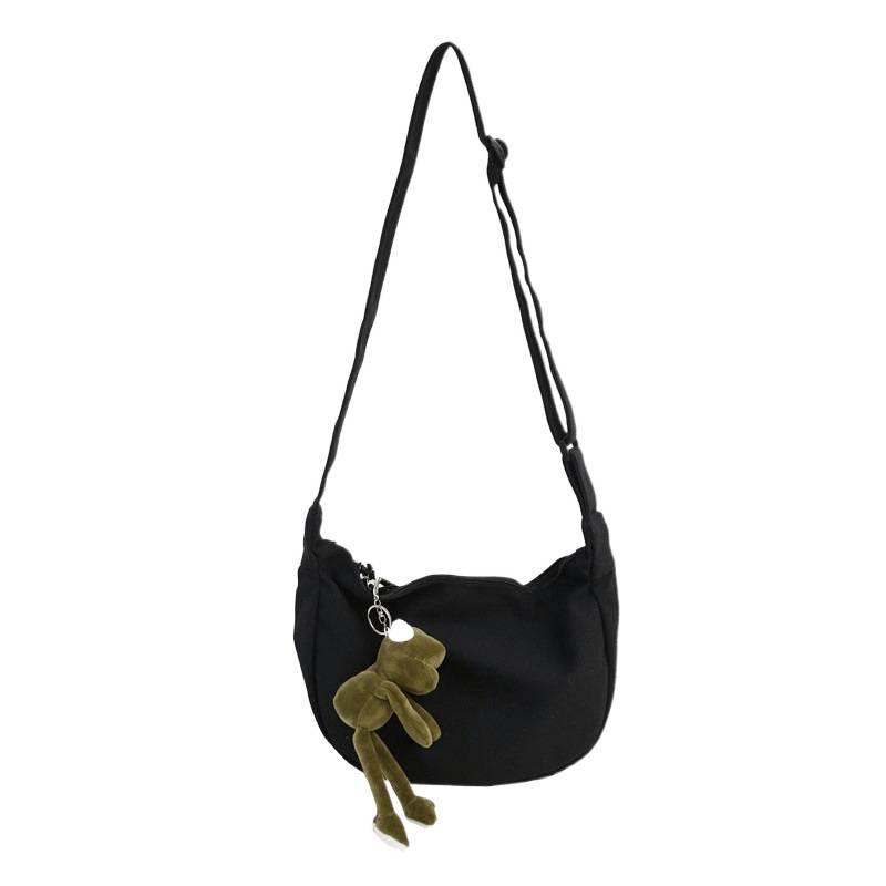 Large Capacity Canvas Crossbody Dumpling Bag for Students - Solid Color, Black & Beige