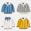Fashion Children's Clothing Spring and Autumn Boys Stripes Sweater Kids Lapel Embroidery Cotton Knitwear Boys Color Matching Sweater