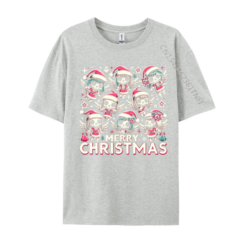 Kawaii Skull Christmas Angels Cute Goth Holiday Merry Xmas TShirts Printed On Adult TShirts Cute New Year Day