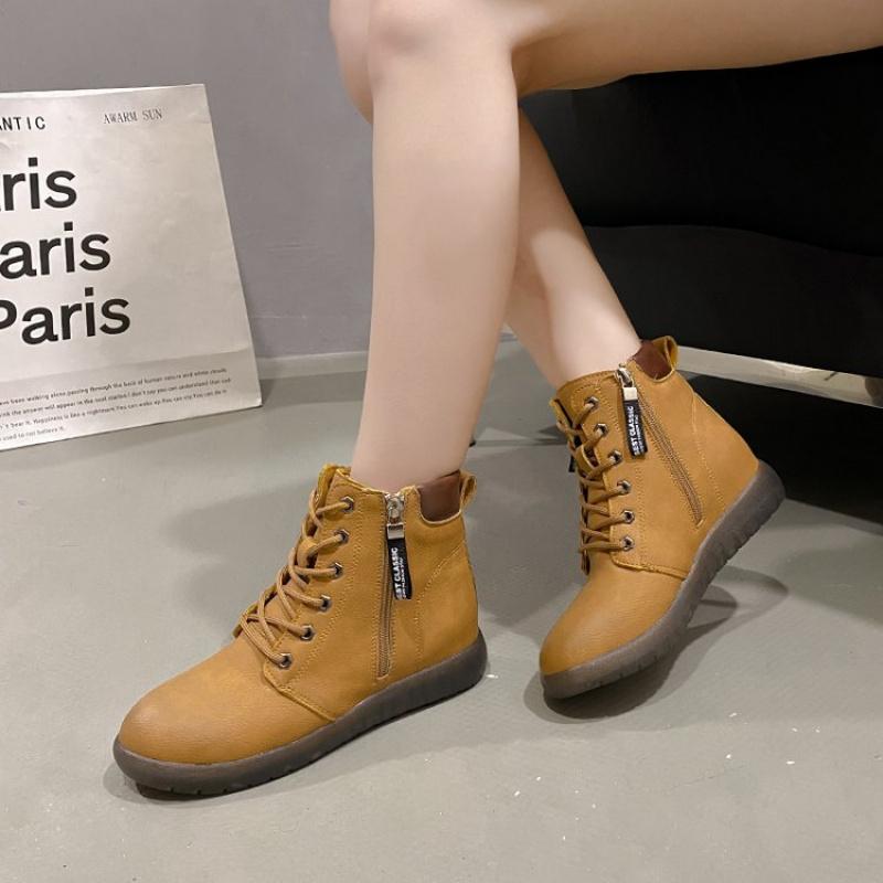 Dámské 2025 Jarní/Podzimní Ležérní Kozačky - Kotníkové Nazouvací Kozačky s Kulatou Špičkou a Bočním Zipem | Měkká Protiskluzová Podrážka