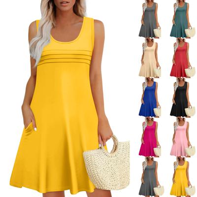 Womens Summer Dresses Loose  Sleeveless Sundresses Dress With Pockets