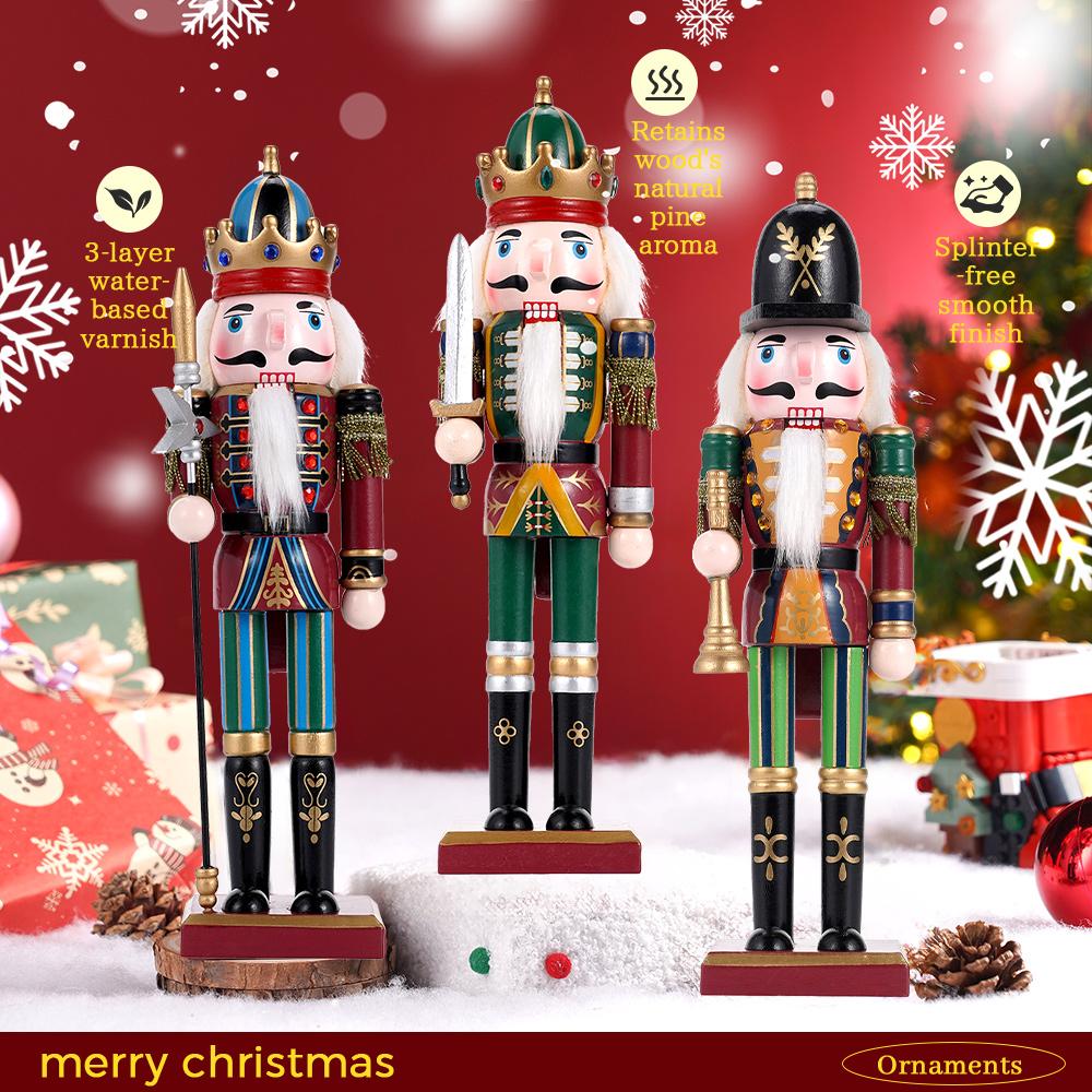 3pcs 30cm Christmas Decorations Nutcracker Soldier, Wooden Nutcracker Figures,Christmas Tree Party Decoration For Home/Hotel