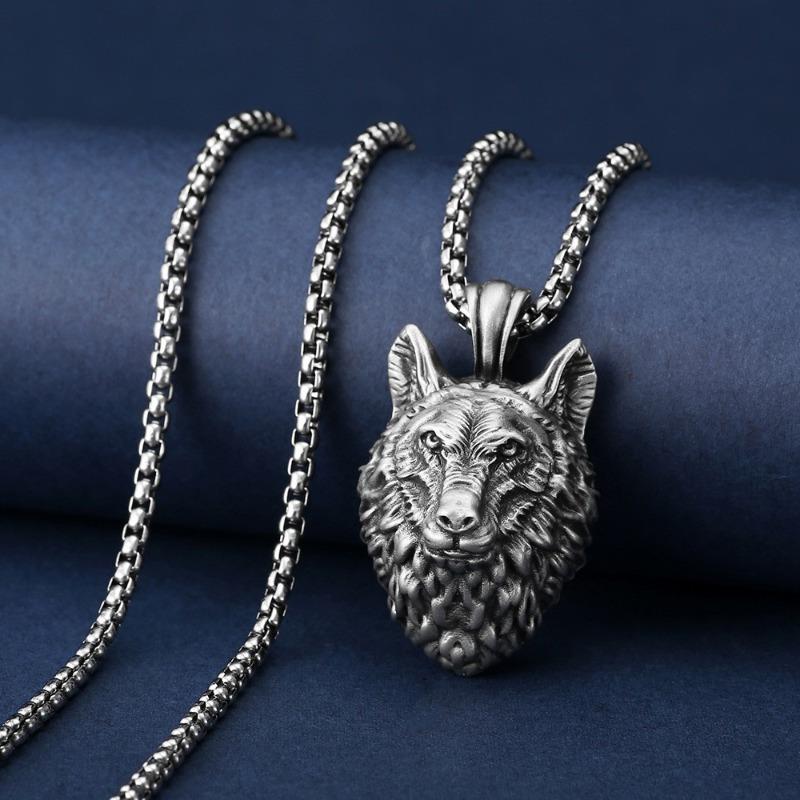Wolf Head Pendant, European and American Vintage Men s Hip-Hop Wolf Head Necklace, Punk Animal Necklace for Men and Women