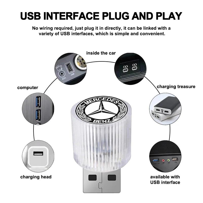 AABIH1 Car Emblem USB Atmosphere Light Portable Car Mini LED Lamp Caps Stickers For Mercedes-Benz C320 CL55 CL600 CL65 C240 C280 C320