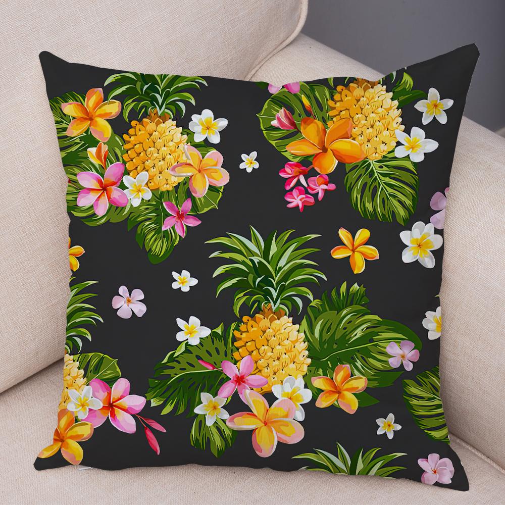 Tropical Floral Cushion Cover Plumeria Hibiscus Flower Print Soft Fabric Living Room Sofa Decor Pillow Case
