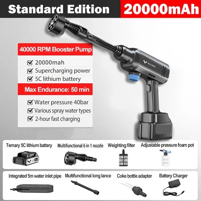 

Портативная машина для мойки автомобилей высокого давления, водяной пистолет, литиевая батарея 12 В, 300 Вт, беспроводной электрический пистолет для мойки автомобилей, пеногенератор