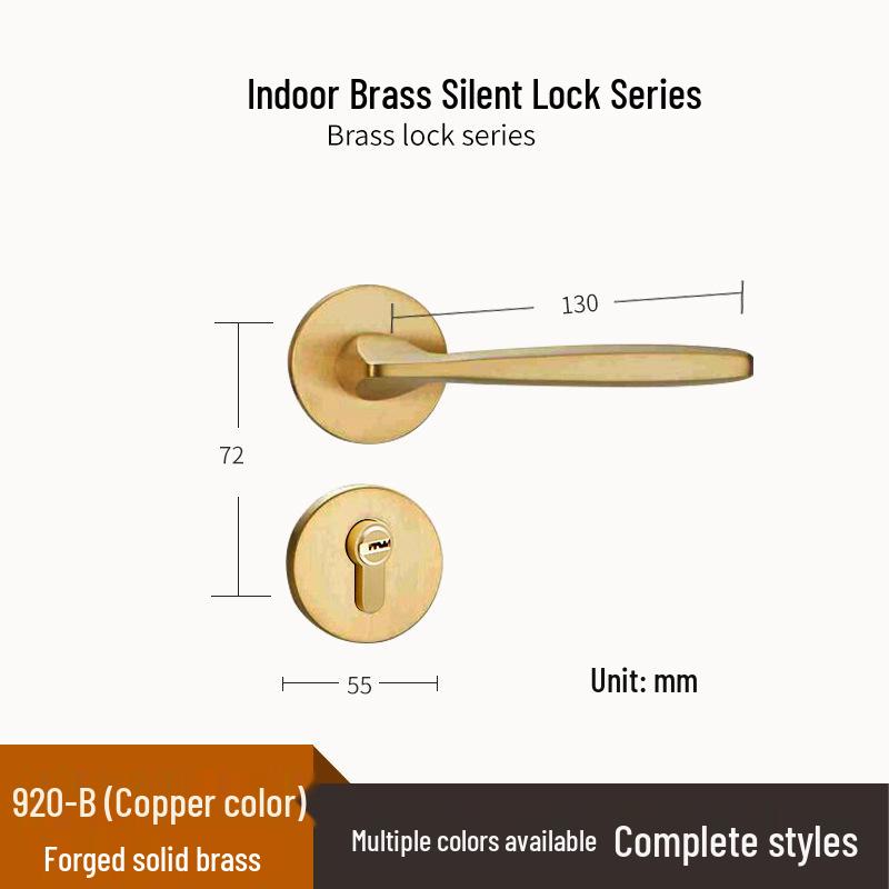 Brass Indoor Magnetic Silent Door Handle for Bedroom & Bathroom
