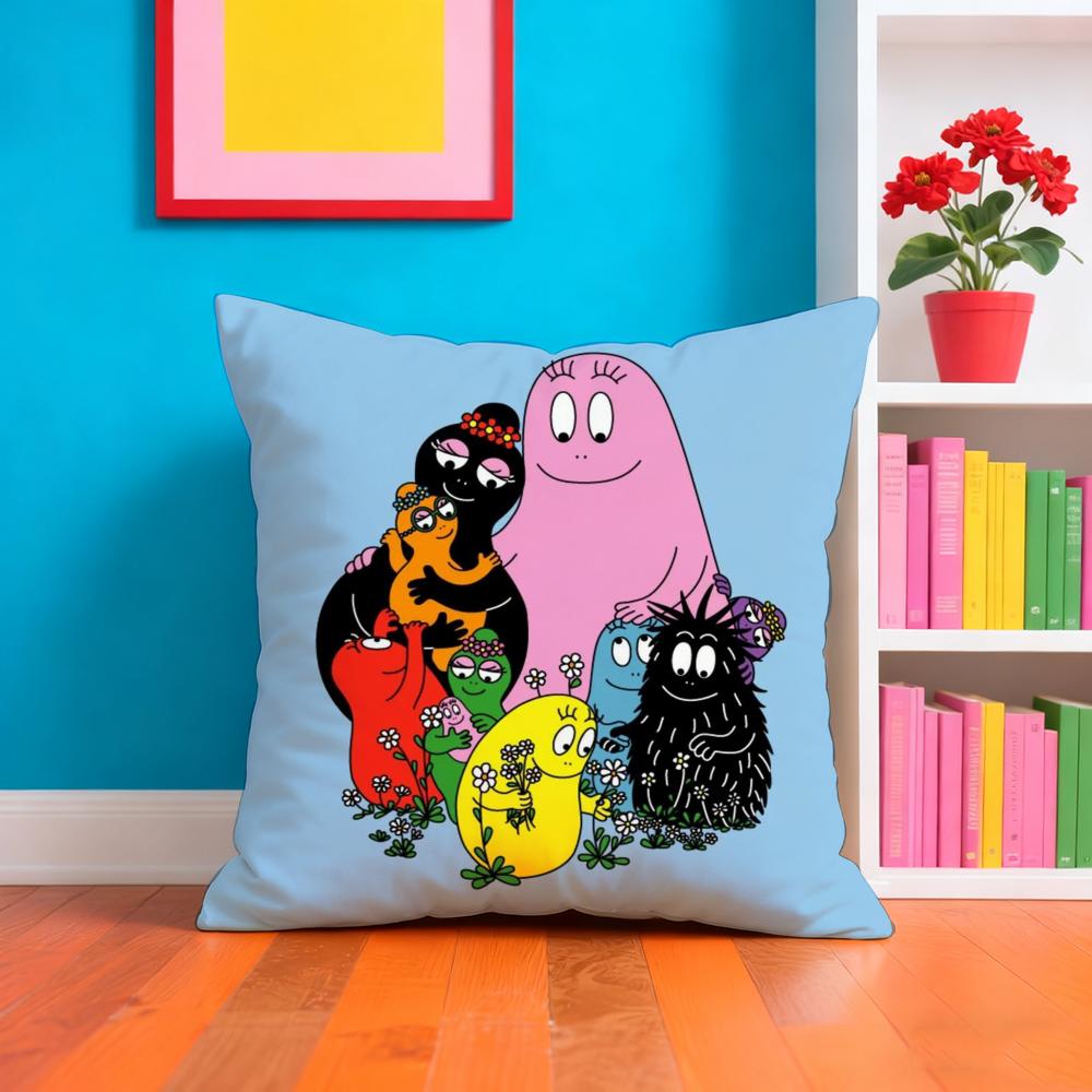 Cartoon Cute B-Barbapapas Cushion Cover Plush Fabric Soft Double-Sided Printed Sofa Warm Winter Home Gift Pillow Case
