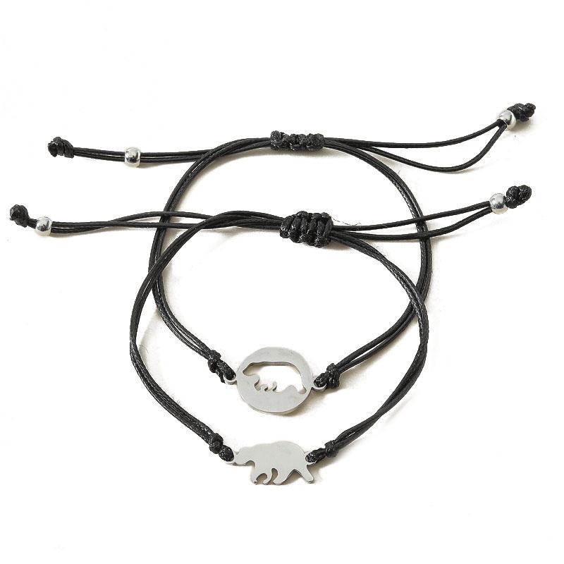 2 Stück Pinky Promise Armband Bär Anhänger Seilkette Distanz Geflochtene Armbänder für Mama Sohn Schwestern Beste Freunde