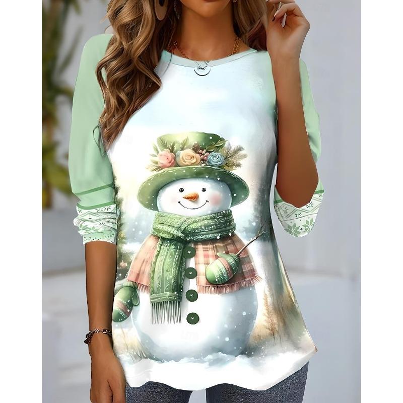 Christmas Women s T Shirt Graphic Vintage Fashion Stylish Long Sleeve Crew Neck Round Neck Regular Tops Daily Weekend Print Light Green S
