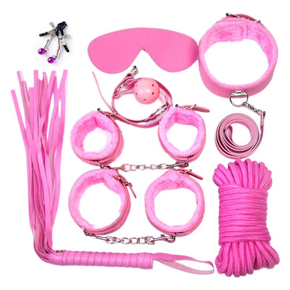 Sexy Leather BDSM Kits Plush Sex Bondage Set Handcuffs Sex Games Whip Gag Nipple Clamps Sex Toys For Couples Adults Games