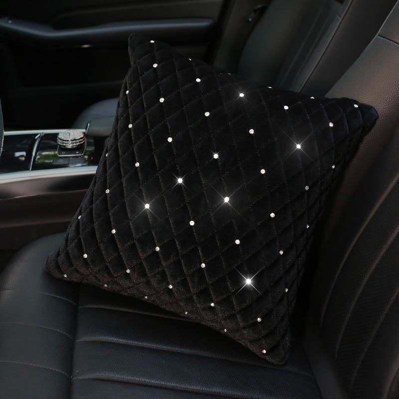 Bling Rhinestone Car Neck Pillow Winter Plush Crystal Auto Headrest Pillow Waist Supports Car Seat Pillow Cover Car Accessories