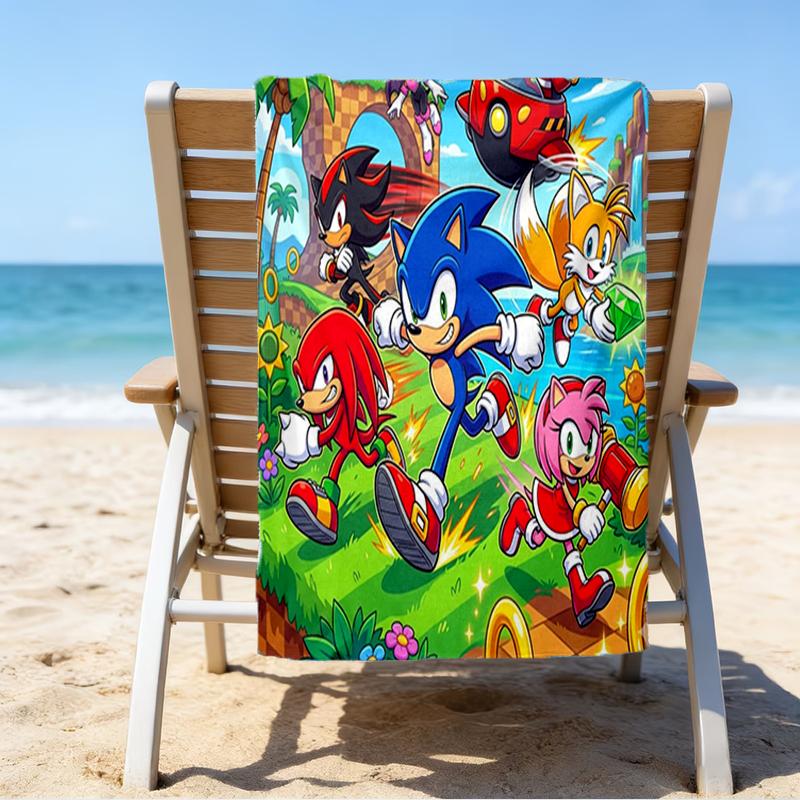 Ultra-Soft Beach Towel with Sonic Theme,Ideal for Pool - Camping, Diving - Perfect Travel Essential, Vibrant Beach Towel.