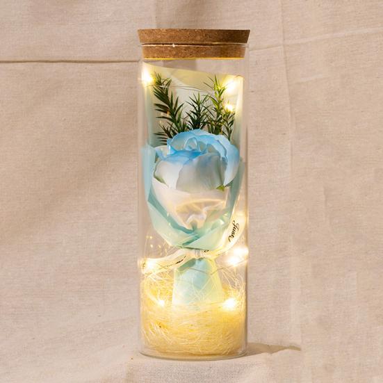 Preserved Flower Glass Wishing Bottle Eternal Rose Flower with LED Light Romantic Gift for Lover Friends