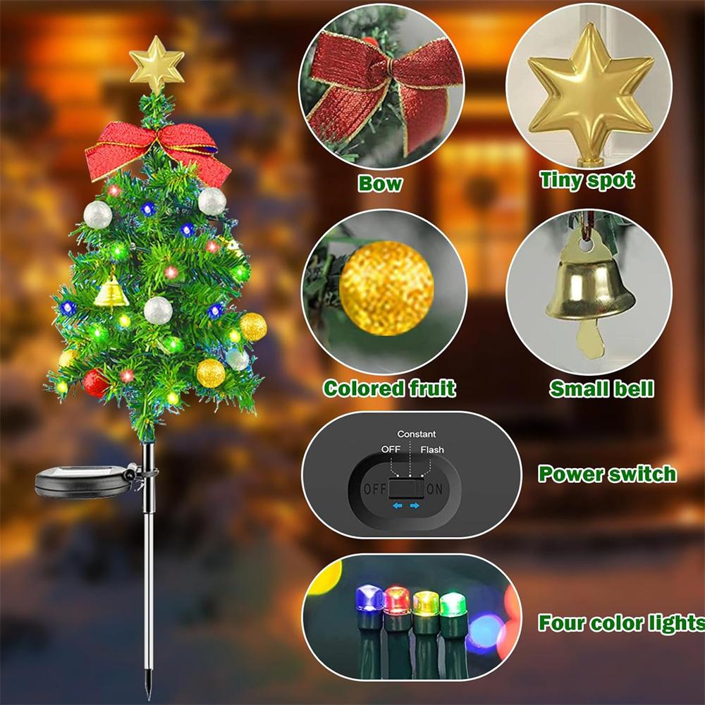 Christmas Tree Solar Light Outdoor Waterproof LED Garden Pathway Lawn Landscape Festive Decorative Floor Lights Christmas Decor 2pcs