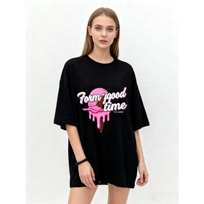 Übergroßes T-Shirt Schwarze Eiscreme-Grafik Form Good Time Sommer Freizeitkleidung