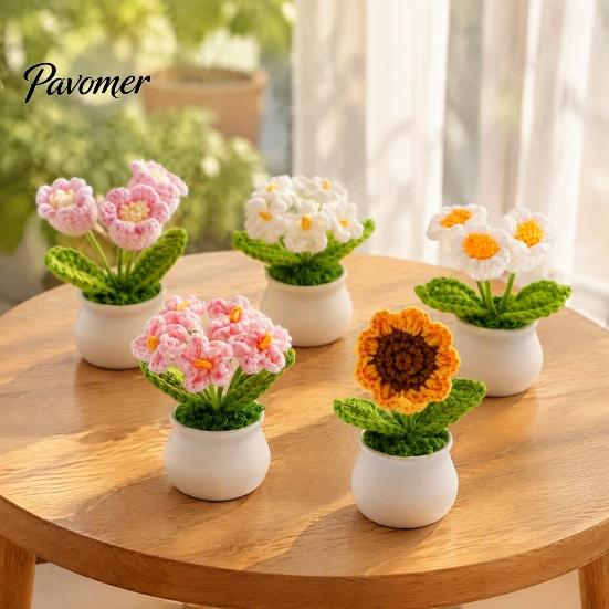Artificial Sunflower Desktop Decor Handmade Crochet Potted Flower Decoration, Knit Decor, Gift for Women, Mom, Teacher, Friend, Birthday Crocheted