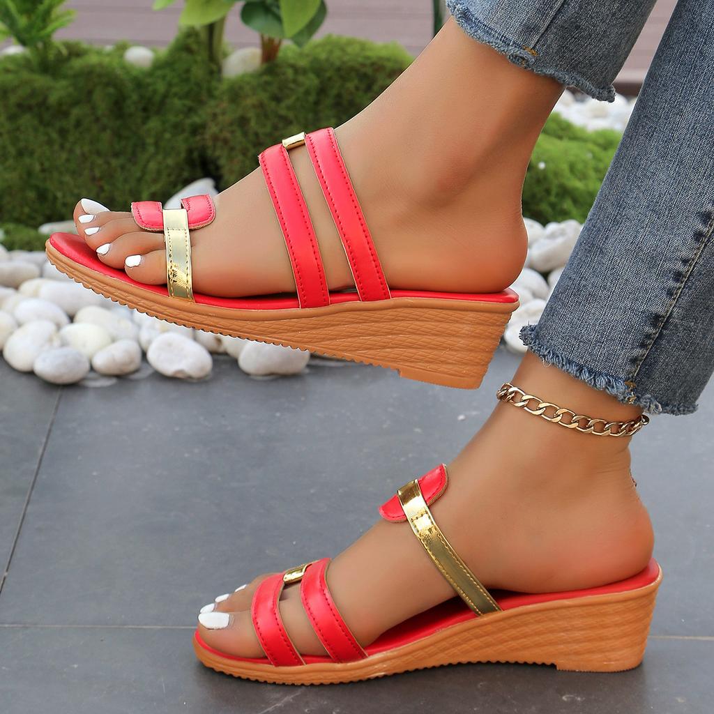 Fish mouth beach cool slippers women's spot women's wedge slippers 2025 summer European and American large size new models