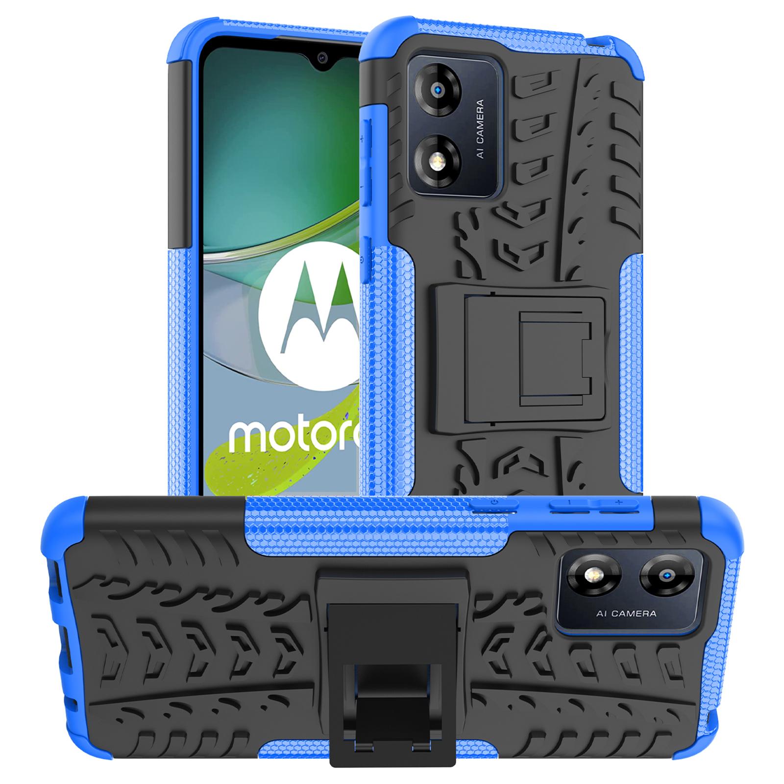 

For Motorola Moto E13 4G Tyre Pattern PC+TPU Phone Case Kickstand Phone Cover Blue
