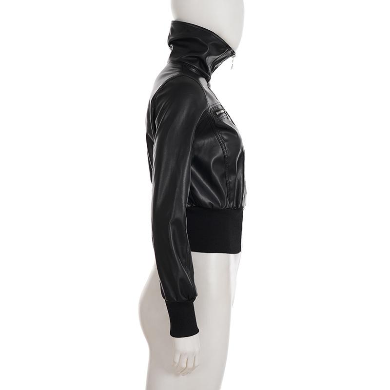 Damen Kunstlederjacken Gothic Amerikanische Vintage Mäntel Damen Stehkragen Schlank Streetwear Harajuku Kurze Jacke Reißverschluss Oberteile