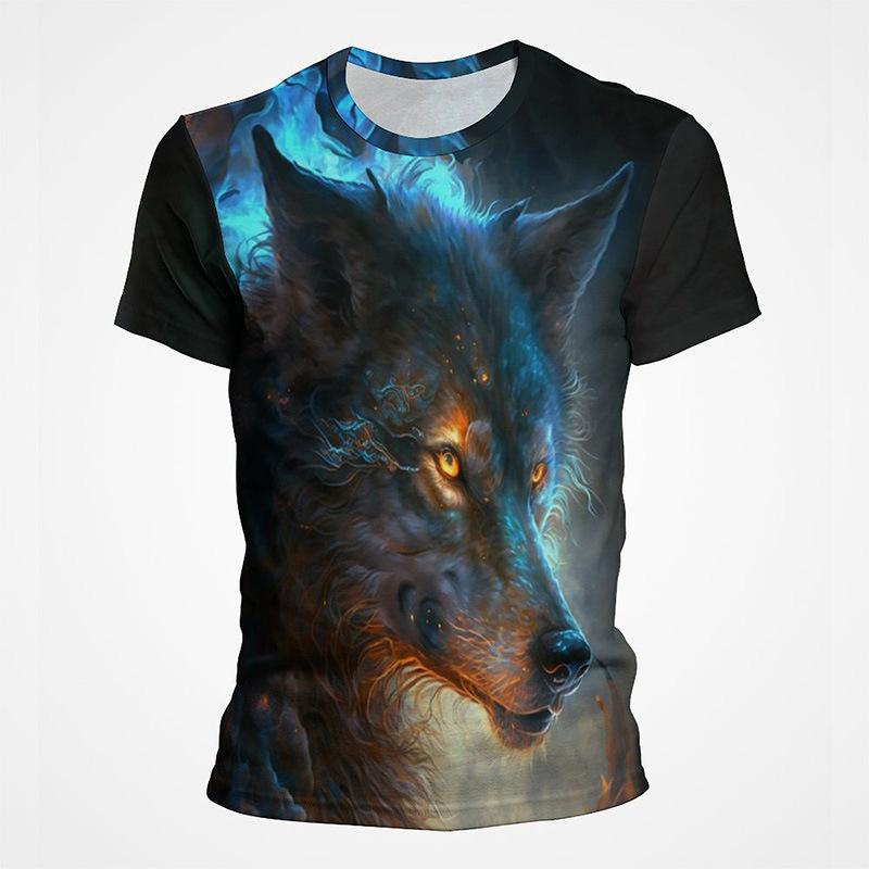 Animal Wolf 3D Digital Printed Men's Fashion Trend Round Neck Short Sleeved T-shirt