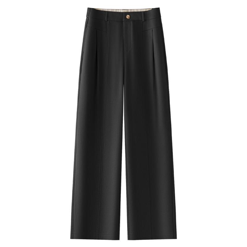 Women's Yellow Tencel Cotton High Waist Wide Leg Pants - Slimming Spring 2025 Straight Leg Casual Trousers