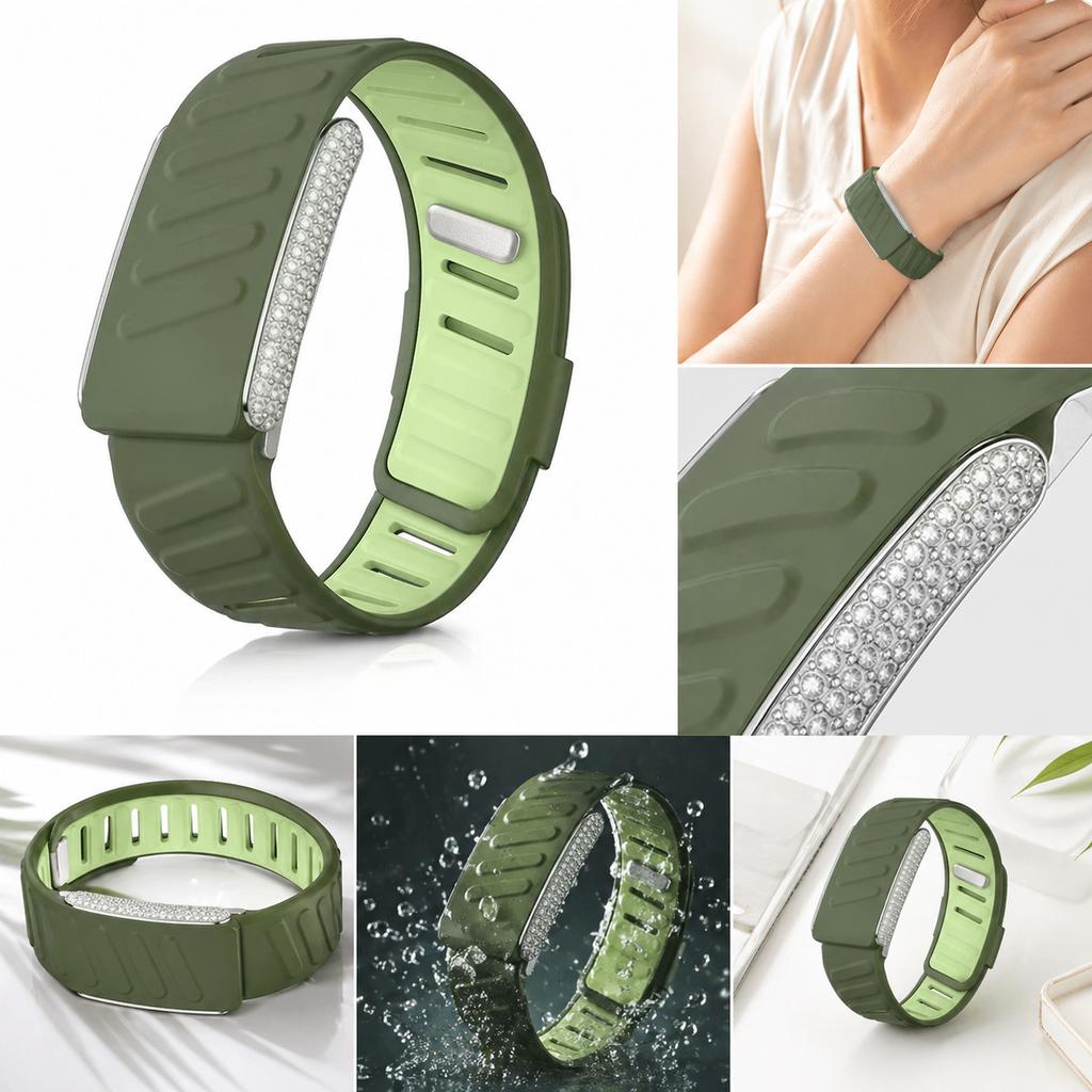 SportFlex Band For WHOOP 5.0 ECG-MG Wrist Band Casual Wristband with Full-Diamonds Bright Silver Metal U-Frame for WHOOP 5.0 One+Peak Silicone Strap