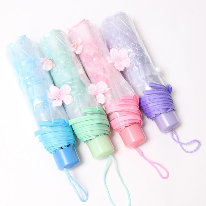 Fashion Anti-UV Sun/Rain Umbrella Transparent Clear Umbrella Cherry Blossom Mushroom Apollo Sakura 3 Fold Umbrella Rain Gear