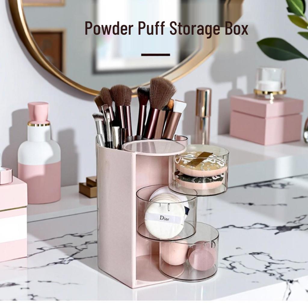 Rotating Dustproof Cosmetic Storage Box - Desktop Organizer for Puff, Lipstick, and More
