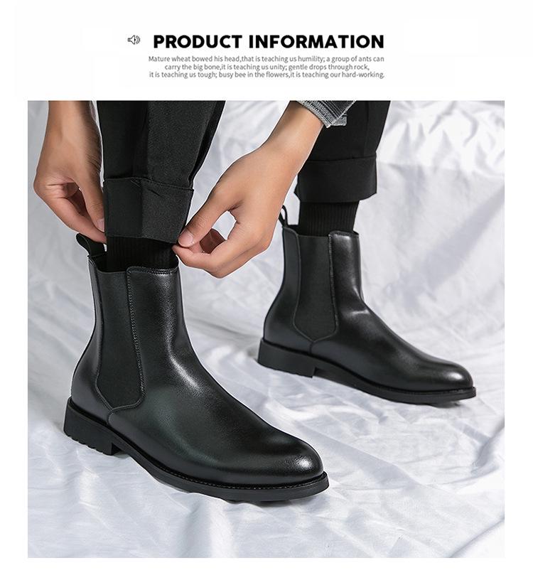 Korean Retro Black Leather High-Top Men's Mid-Calf Martin Boots for Spring & Autumn Fashion