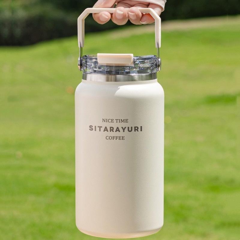 1200/1500ml Thermos Cup Stainless Steel Vacuum Flask Cold&Hot Cup with Handle Straw Cup Thermal Travel Mug Coffee Insulated Cup
