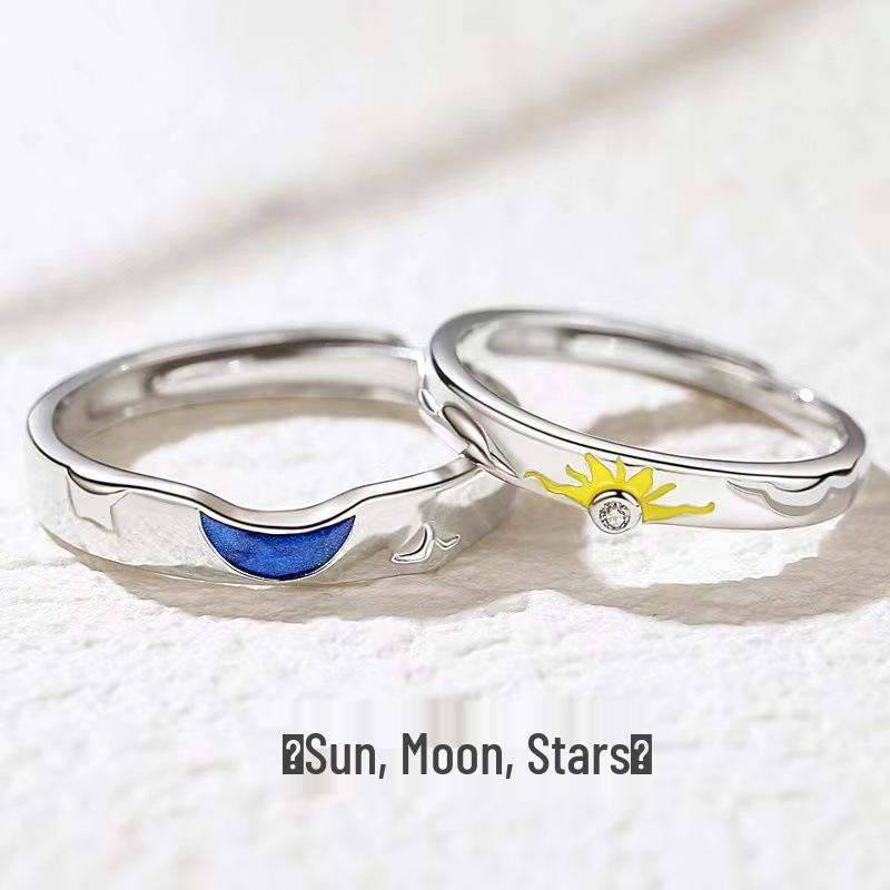 Sun Moon Stars Adjustable Couple Rings for Long-Distance Relationships