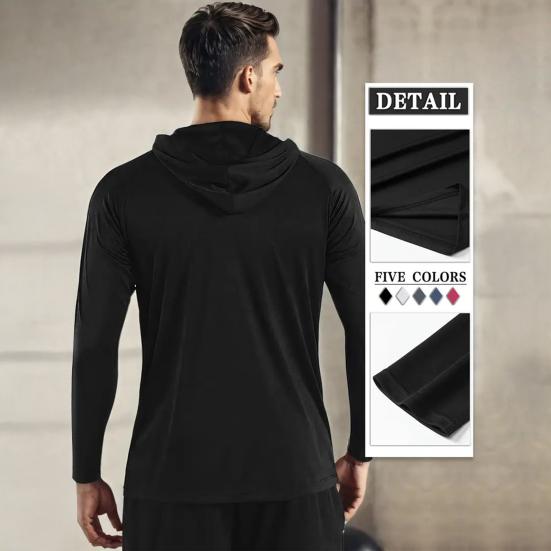 Herren Athletik Hoodie Schnelltrocknend Mit Kapuze Fitness Oberteil Slim Fit Langarm Trainings Pullover Laufshirt für Fitnessstudio Joggen Training