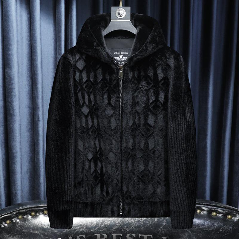 

Men s Fashion Trend Hooded Gold Sable Velvet Jacket - Thickened for Winter 2025 3XL чорний