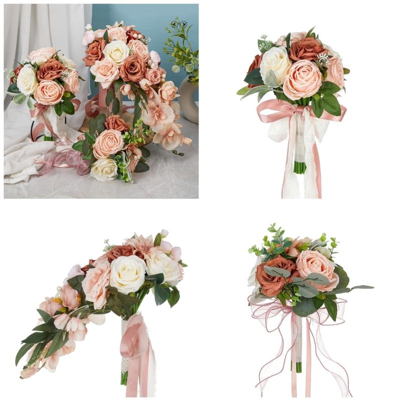 Sophisticated Bridal Hand Bouquet Wedding Accessories Artificial Silk Rose Bridesmaids Holding Flower Bride Decoration