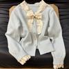 French Small Fragrant Wind Sweet Bow Knitted Cardigan Women's Spring and Autumn High-end Short Style with Sweater Jacket Top