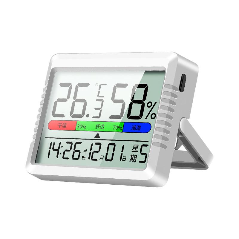 Cyfrowy Termometr Higrometr z Budzikiem, Monitor Temperatury i Wilgotności Wewnętrznej do Domu, Sypialni, Pokoju Dziecięcego