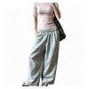 VIONA American Retro Letter Print Design Sport Drawstring Casual Pants Unisex Loose Lazy Match All Over Floor-Length Pants