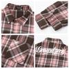 GROUND ZERO Unisex Letter Print Plaid Color-block Loose Shirt