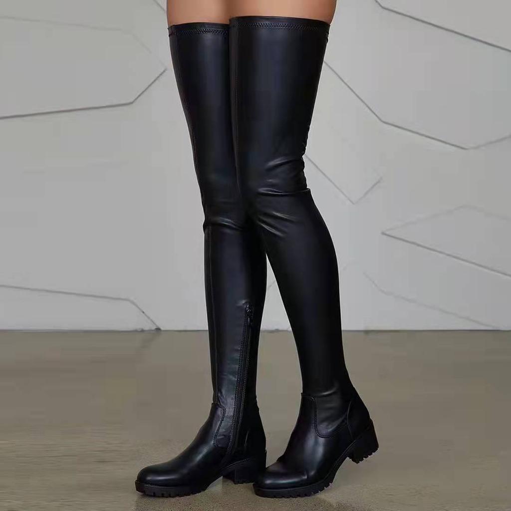 Fashion Women's Knee Length Boots Winter New Round Head Low Square Heel Women's Large Size 41-46  Shoes for Women
