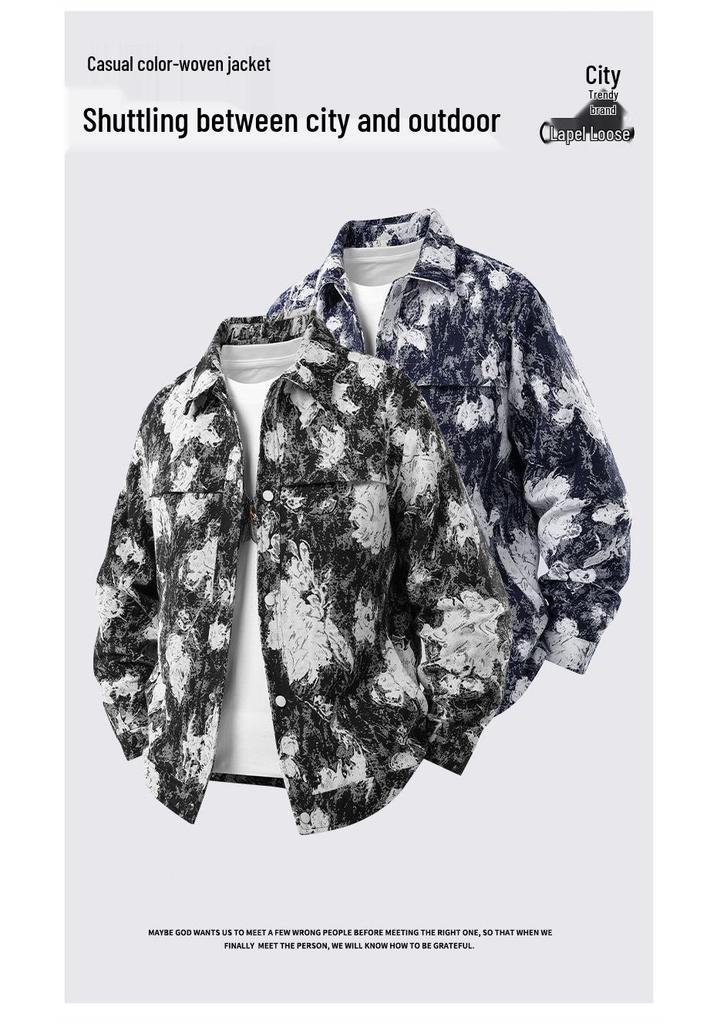 Men's Retro High Street Oil Painting Print Jacket - Spring/Autumn Lapel Style