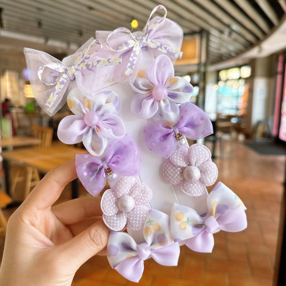 10PCS/Set Cute Lace Orangza Hair Clip Baby Girl Floral Princess Barrettes Glitter Wing Pearl Flower Hairpin