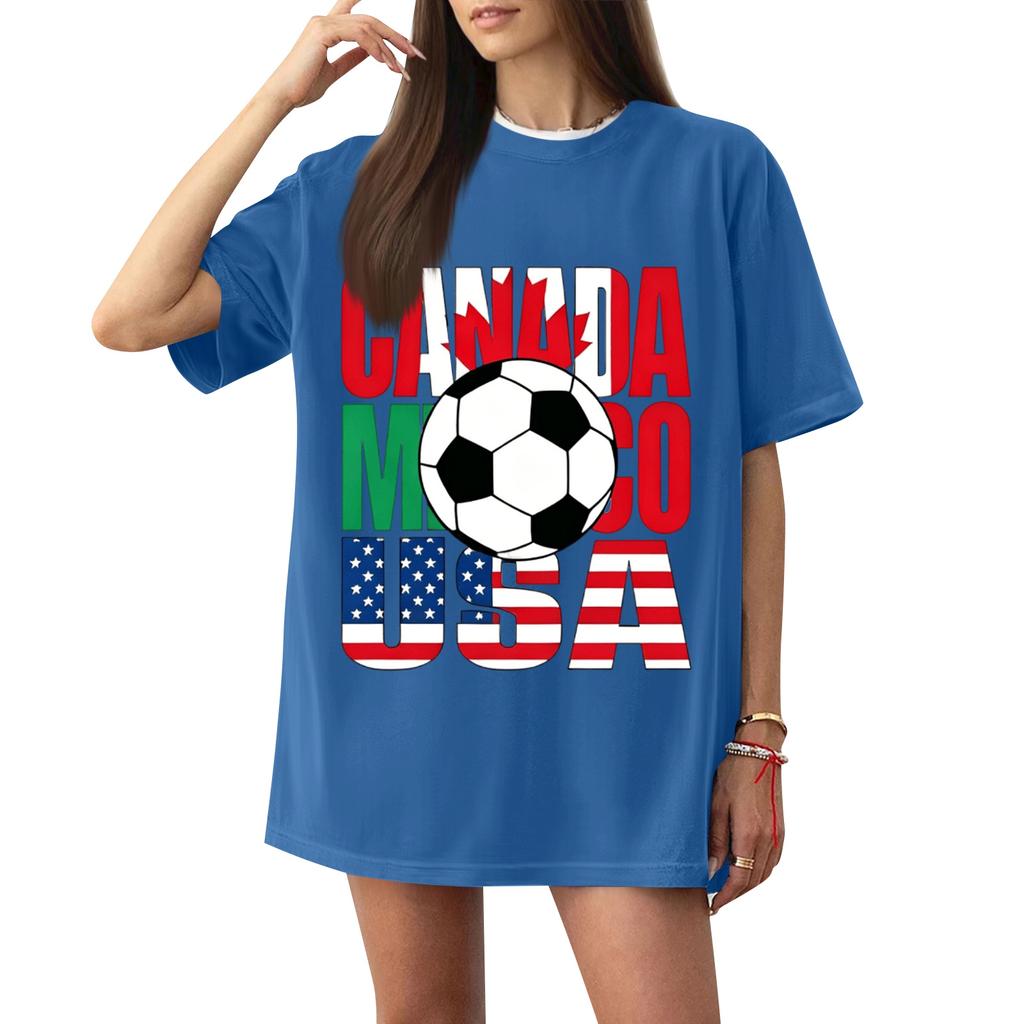 Women's Casual Short Sleeve T-Shirt Letter Print Soccer Graphic Loose Fit Lightweight Crew Neck Top for Everyday Wear