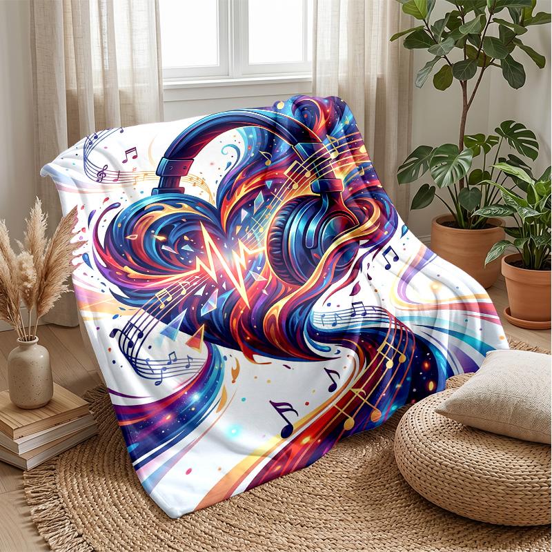 Music Headphones Neon Vibes Theme Blanket Lightweight Warm Flannel Blanket Decorative Throw Blanket for Home Decoration
